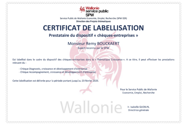 Certificat de labellisation chèque entreprise kaloga